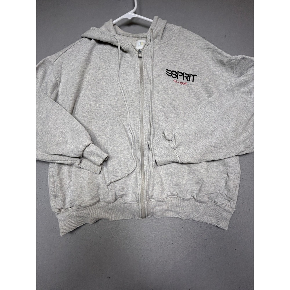 ESPRIT Zip Hoodie Cotton Blend Gray Size Medium Womens